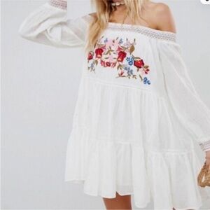 Free People Floral Embroidered Off-Shoulder Dress